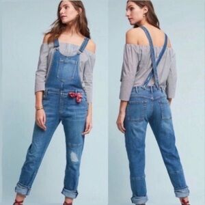Pilcro and the Letterpress Blue Denim Overalls with Red Bandana Detail